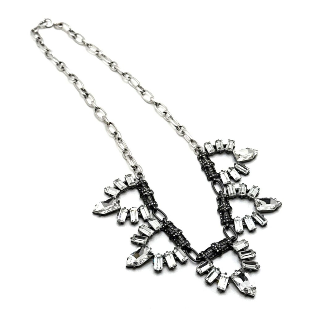 STELLA And DOT Crystal Baguette Bib Necklace Silver Tone Tribal Statement 17.5"